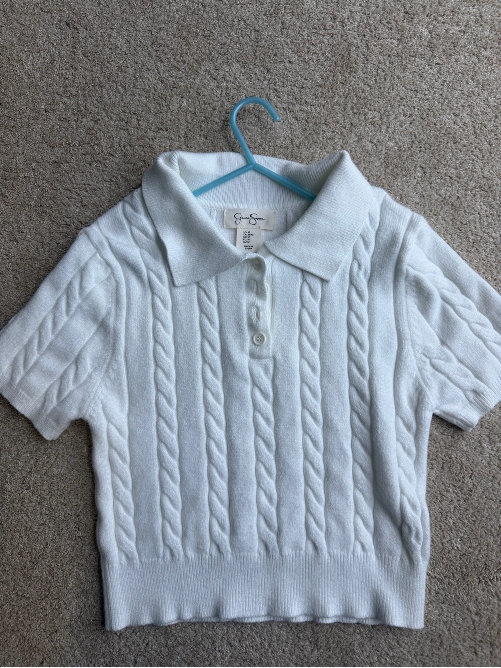 White Cable Knit Polo Top